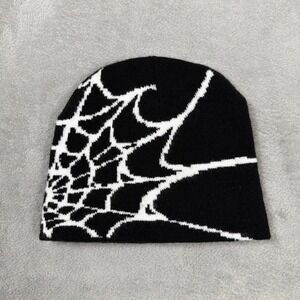 Mens Spider Web Knit Beanie Black White Streetwear Skull Cap Hat